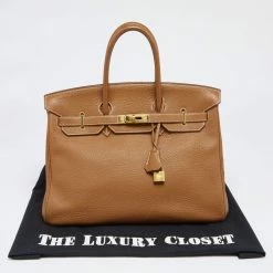 Hermes Gold Ardennes Leather Gold Finish Birkin 35 Bag For Women -Deals Hermes Store luxury women hermes used handbags p629688 015