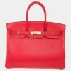 Hermes Red Clemence Taurillon Leather Gold Hardware Birkin 35 Bag For Women
