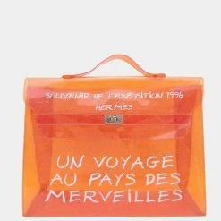 Hermes Vinyl Kelly Orange Bag For Women