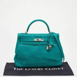 Hermes Blue Paon Chevre Leather Palladium Plated Retourne Kelly 32 Bag For Women -Deals Hermes Store luxury women hermes used handbags p632048 014