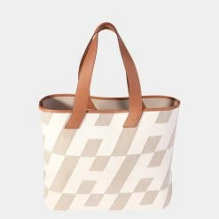 Hermes Ecru Toile & Gold Swift Cabas H En Biais 40 For Women -Deals Hermes Store luxury women hermes used handbags p632078 014