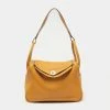 Hermes Jaune Ambre Clemence Leather Gold Finish Lindy 30 Bag For Women