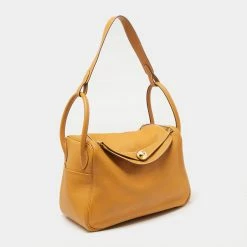 Hermes Jaune Ambre Clemence Leather Gold Finish Lindy 30 Bag For Women -Deals Hermes Store luxury women hermes used handbags p632739 002
