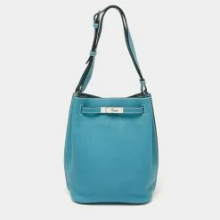 Hermes Bleu Jean Togo Leather So Kelly 22 Bag For Women
