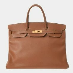 Hermes Brown Courchevel Leather Gold Hardware Birkin 40 Bag For Women