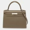 Hermes Etoupe Epsom Leather Palladium Finish Kelly Sellier 28 Bag For Women