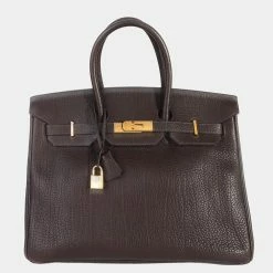 Hermes Chocolat Fjord Birkin 35 GHW For Women
