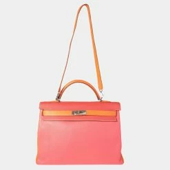 Hermes Rose Jaipur, Sanguine, & Orange ClÃ¨mence Retourne Kelly 40 PHW For Women -Deals Hermes Store luxury women hermes used handbags p636154 001
