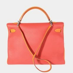 Hermes Rose Jaipur, Sanguine, & Orange ClÃ¨mence Retourne Kelly 40 PHW For Women -Deals Hermes Store luxury women hermes used handbags p636154 006