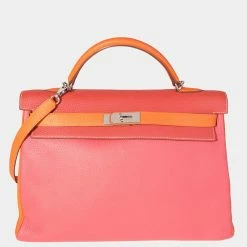 Hermes Rose Jaipur, Sanguine, & Orange ClÃ¨mence Retourne Kelly 40 PHW For Women