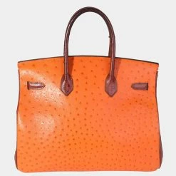 Hermes Rouge Vif, Tangerine, & Rouge H Ostrich Birkin 35 PHW For Women -Deals Hermes Store luxury women hermes used handbags p636156 002