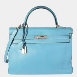 Hermes Bleu Jean Clemence Retourne Kelly 35 PHW For Women