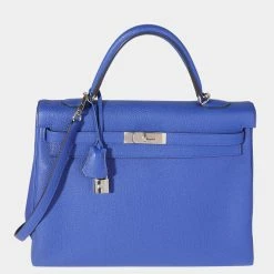 Hermes Bleu Electrique Togo Retourne Kelly 35 PHW For Women