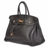 Hermes Noir Taurillon Clemence Leather Gold Hardware Birkin 35 Bag For Women
