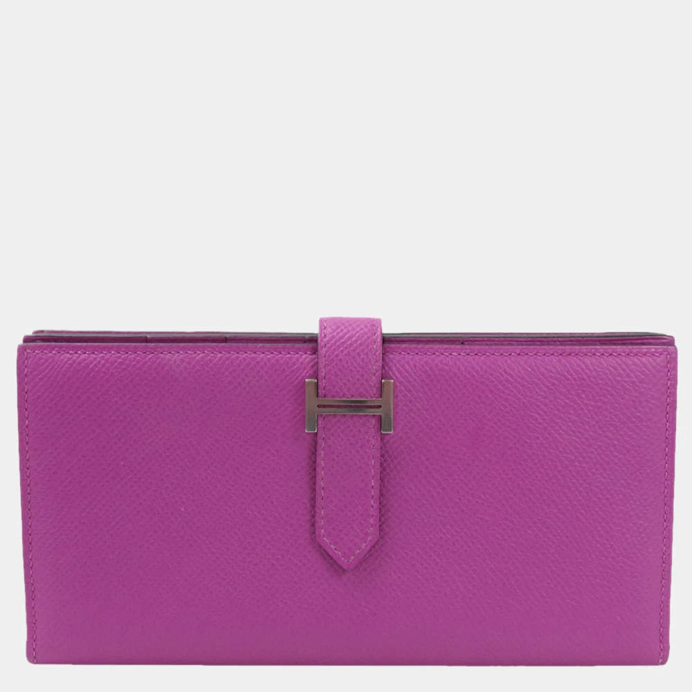 Hermes Bi-Fold Wallet Bearnsfre Rose Purple Vaux Epson Ladies For Women 3 Hermes Bi-Fold Wallet Bearnsfre Rose Purple Vaux Epson Ladies For Women