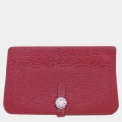 Hermes Bi-Fold Wallet Dogon GM Dark Red Leather For Women