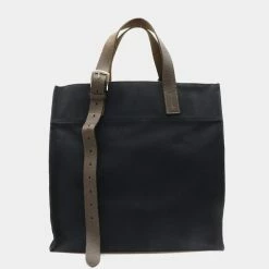 Hermes Etriviere Canvas Leather Navy Dark Brown Shoulder Bag For Women