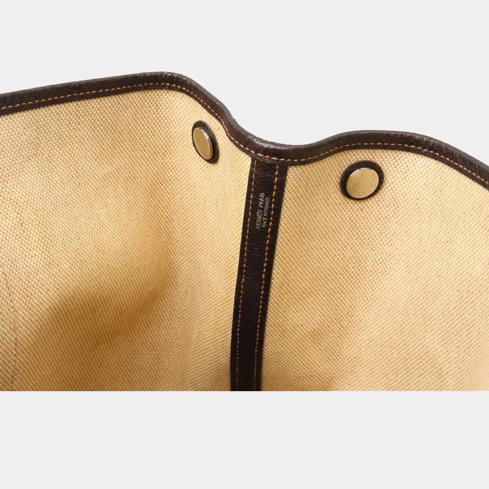 Hermes Garden PM Tote Toile Ash Buffle Leather Beige Dark Brown For Women 6 Hermes Garden PM Tote Toile Ash Buffle Leather Beige Dark Brown For Women - Image 4