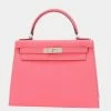 Hermes Kelly 28 Outer Sewn Epson Rose Azare D Engraved Handbag For Women -Deals Hermes Store luxury women hermes used handbags p637301 003