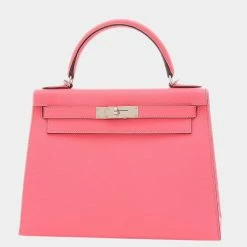 Hermes Kelly 28 Outer Sewn Epson Rose Azare D Engraved Handbag For Women