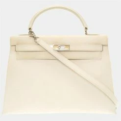 Hermes Kelly 32 Outer Sewn Vaux Gren White B Engraved Bag For Women