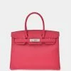 Hermes Pink Epsom Leather Palladium Hardware Birkin 30 Bag For Women