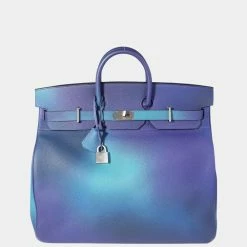 Hermes Limited Edition Bleu Nuit & Violet Clemence Cosmos Haut à Courroies 50 BP For Women