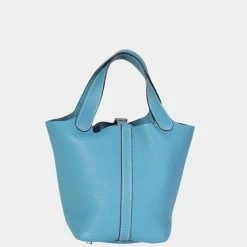 Hermes Bleu Jean Togo Picotin 18 PHW For Women -Deals Hermes Store luxury women hermes used handbags p639056 001