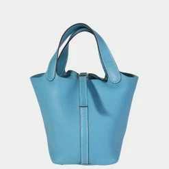 Hermes Bleu Jean Togo Picotin 18 PHW For Women