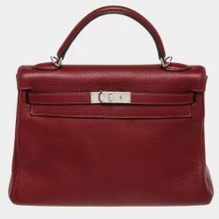 Hermes Red Leather Palladium Hardware Kelly Retourne 32 Bag For Women