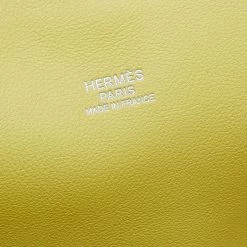 Hermes Etoupe/Lime Swift Leather Palladium Plated Toolbox 33 Bag For Women -Deals Hermes Store luxury women hermes used handbags p641360 005