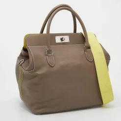 Hermes Etoupe/Lime Swift Leather Palladium Plated Toolbox 33 Bag For Women -Deals Hermes Store luxury women hermes used handbags p641360 011