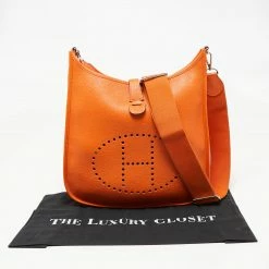 Hermes Orange Clemence Leather Evelyne III GM Bag For Women -Deals Hermes Store luxury women hermes used handbags p641401 011