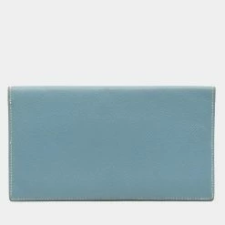 Hermes MC2 Fleming Long Wallet Bi-fold Kushbel Leather Blue Gene J Engraved For Women
