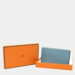 Hermes MC2 Fleming Long Wallet Bi-fold Kushbel Leather Blue Gene J Engraved For Women -Deals Hermes Store luxury women hermes used handbags p642204 005