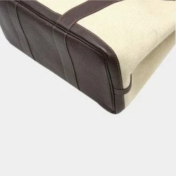 Hermes Garden PM Tote Bag Handbag Toile Ash Buffle Leather Beige Dark Brown For Women -Deals Hermes Store luxury women hermes used handbags p642205 004