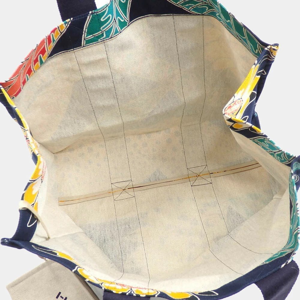 Hermes Beach Bag Navy Multicolor Blue Cotton Canvas Hermes Savannah Dance Hand Tote Women's Men's Monkey For Women 4 Hermes Beach Bag Navy Multicolor Blue Cotton Canvas Hermes Savannah Dance Hand Tote Women's Men's Monkey For Women - Image 2