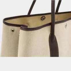 Hermes Garden PM Tote Bag Handbag Canvas Buffle Leather Beige Dark Brown K Engraved For Women -Deals Hermes Store luxury women hermes used handbags p642222 005