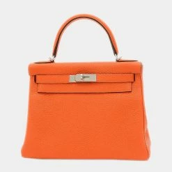 Hermes Kelly 28 Inner Stitch Taurillon Fu Orange R Engraved Handbag For Women