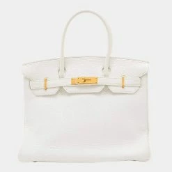 Hermes Birkin 30 Taurillon White L Engraved Handbag For Women
