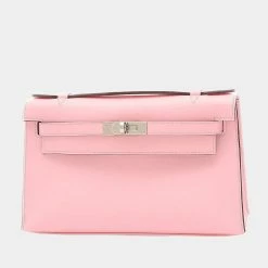 Hermes Pochette Kelly Swift Rose Sakura Z Engraved Handbag Clutch Bag For Women