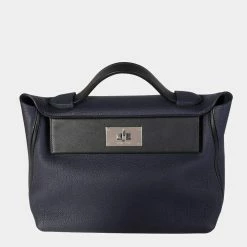 Hermes Bleu Nuit Togo & Black Swift 24/24 21 Bag PHW For Women