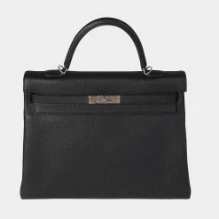 Hermes Noir Togo Retourne Kelly 35 PHW For Women