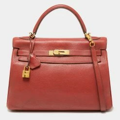 Hermes Sienne Togo Leather Gold Finish Retourne Kelly 32 Bag For Women