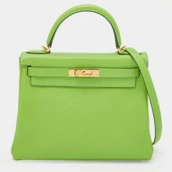 Hermes Anis Green Swift Leather Gold Hardware Kelly Retourne 28 Bag For Women