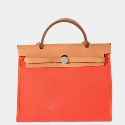 Hermes Orange Toile & Natural Vache Hunter Herbag Zip 31 PHW For Women