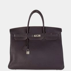 Hermes Raisin Togo Birkin 40 PHW For Women