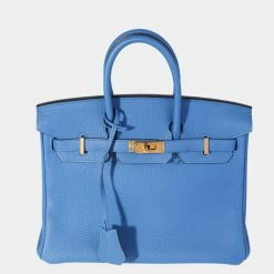 Hermes Bleu Hydra Clémence Birkin 25 GHW For Women