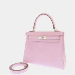 Hermes Pink Swift Leather Palladium Hardware Kelly 25 Retourne Bag For Women