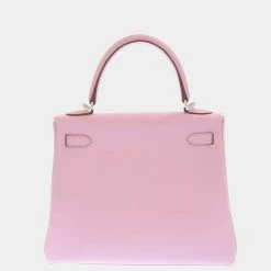 Hermes Pink Swift Leather Palladium Hardware Kelly 25 Retourne Bag For Women -Deals Hermes Store luxury women hermes used handbags p646235 004
